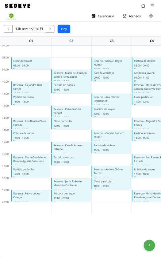 Calendario de canchas en Skorye Manager